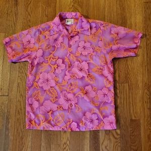 Mens Vintage Hawaiian Shirt - neon pink & orange
